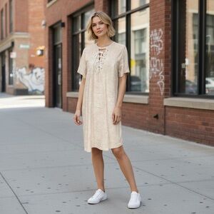 Distressed Laced V Neck Pink Dress
New